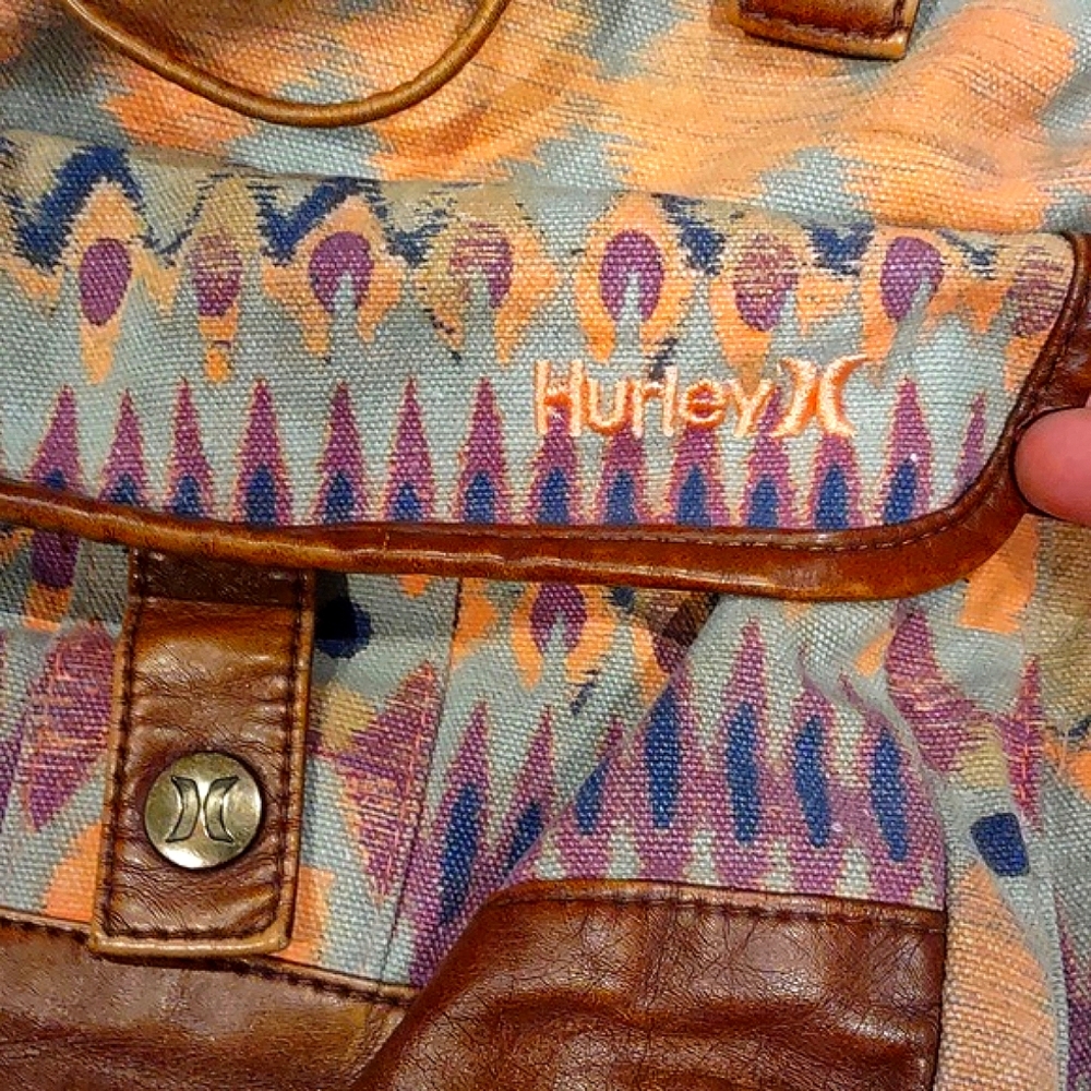 Hurley Geometric Pattern Leather Backpack - image 6